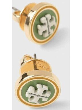 TORY BURCH Kira Green and White Enamel Stud Earrings
